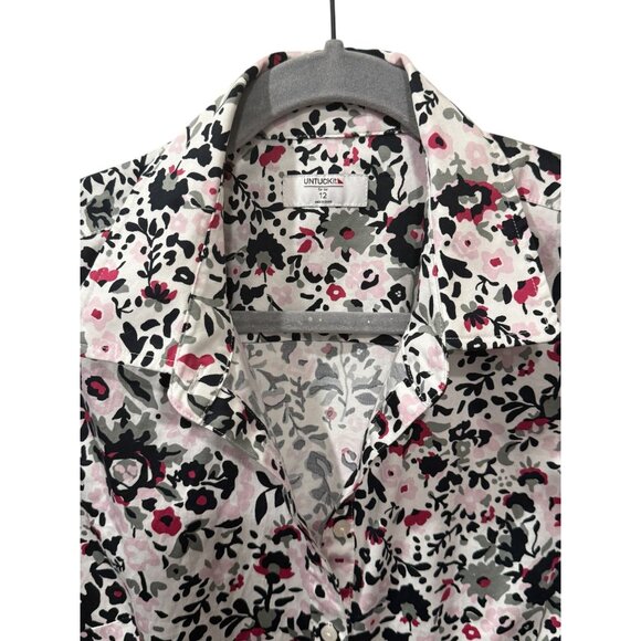 Untuckit Womens Floral Button-Down Dress With Waist Tie Pink/Black/White Size 12 - Picture 2 of 5